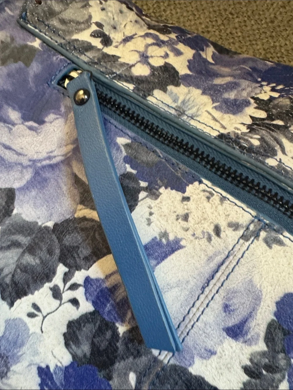 Sharif Blue Floral Shoulder Bag with Red Trim